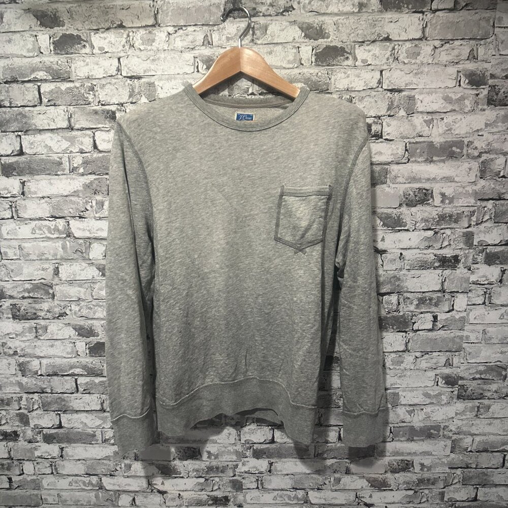EUC J.Crew Men's Pullover Washed Grey Pocket Crew French Terry Size Medium